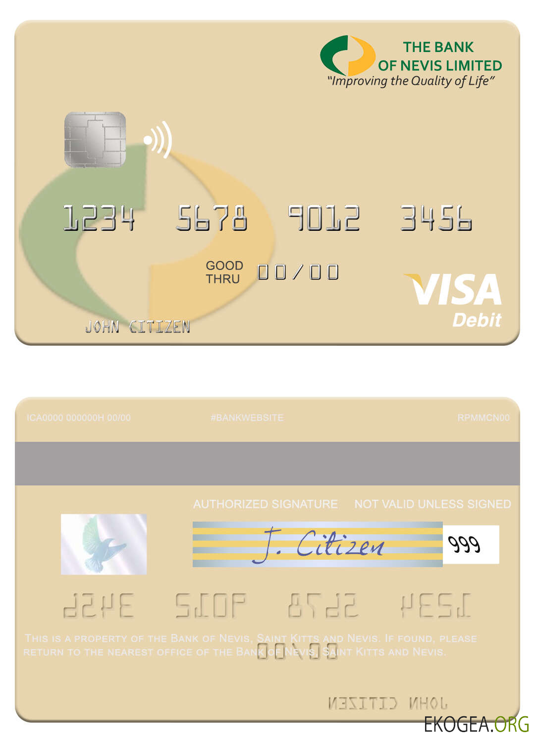 Carte de débit visa de la Banque de Nevis de Saint Kitts et Nevis